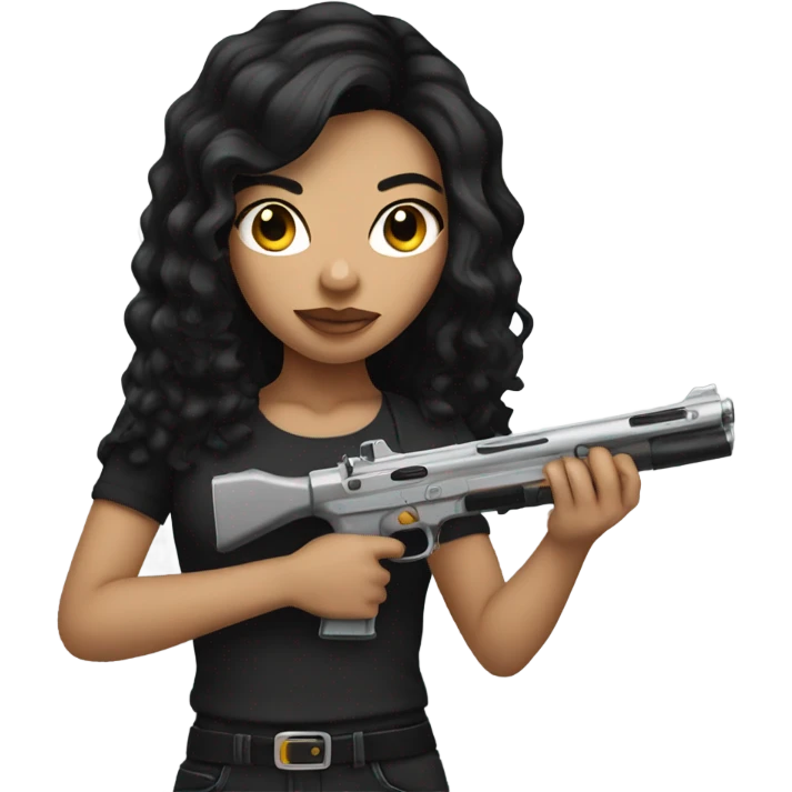 light skin girl with black hair holding gun emoji
