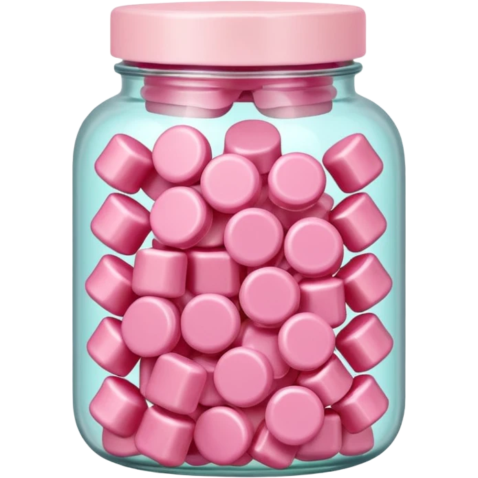 Transparent jar filled with pastel pink collagen gummies, soft light emoji