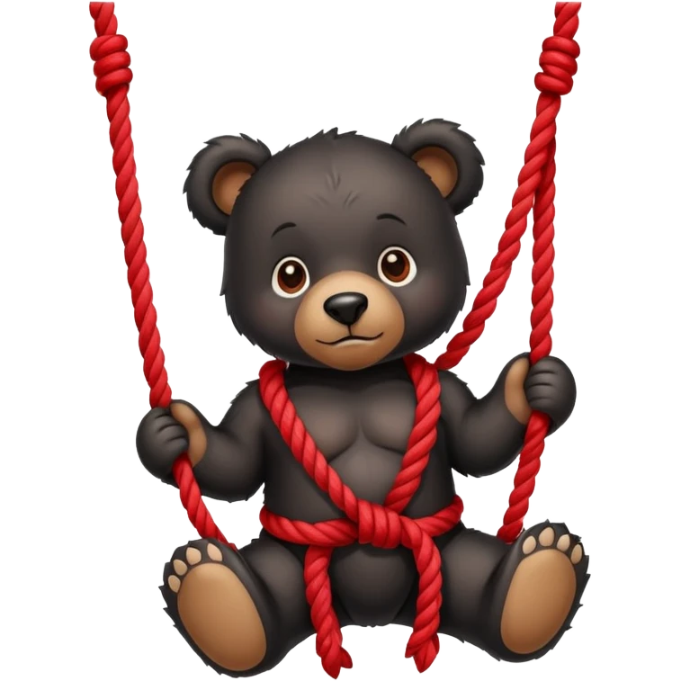 Cute black bear tied up with red ropes emoji