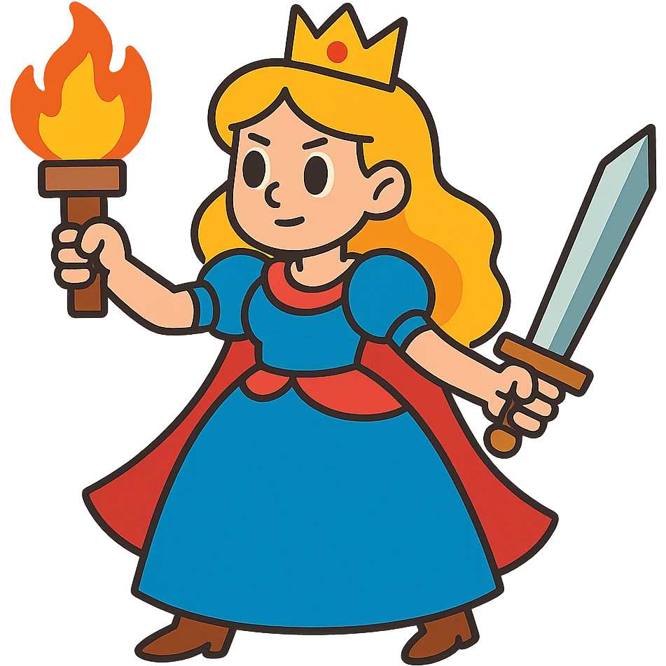princess with torch and sword, vibrant toon style emoji