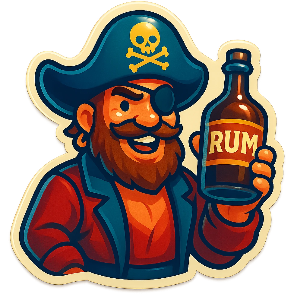 A sticker of a pirate with a bottle of rum emoji