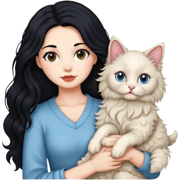 黑色長頭髮女仔抱住一隻Poodle 同一隻布偶貓 emoji