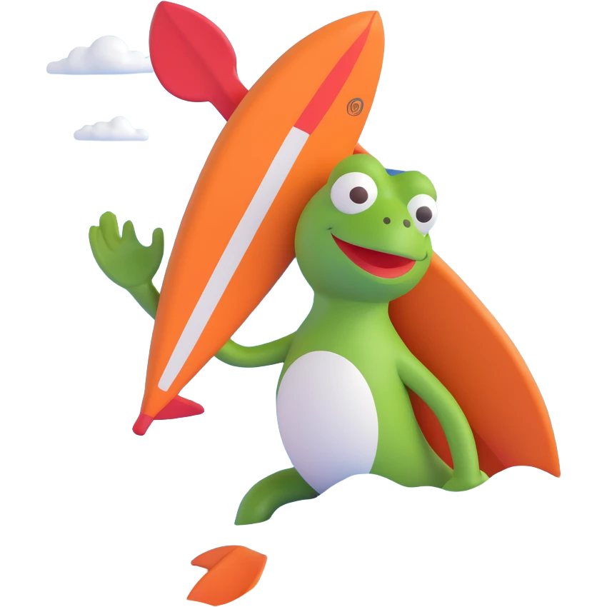 Pepe prie jūros 3D baltu fonu emoji