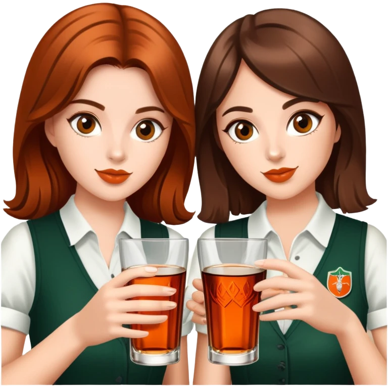 Two girls with brown hair drink jagermaister emoji