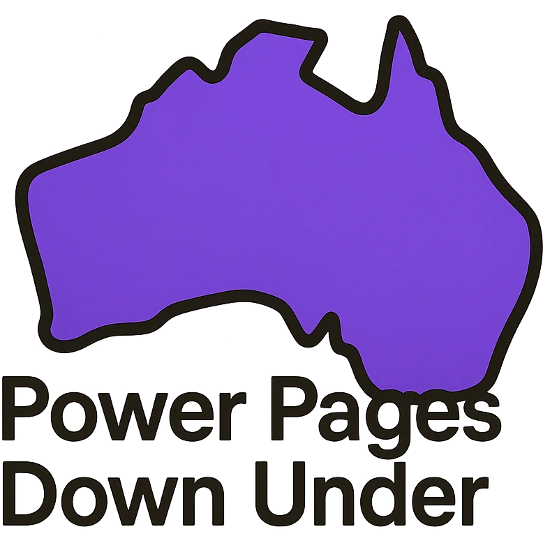 outlined icon of Australia map with very thin lines, text 'Power Pages Down Under' in simple clean typography, colors #403DAD, vibrant purple, #fff7ad, no overlays or extra icons emoji