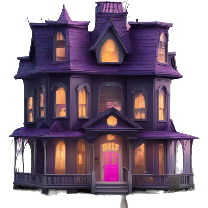Barbie’s and Batman’s 6 story tall very haunted dream house with complete wrap-around porch and spider webs everywhere and some broken windows and boards  emoji