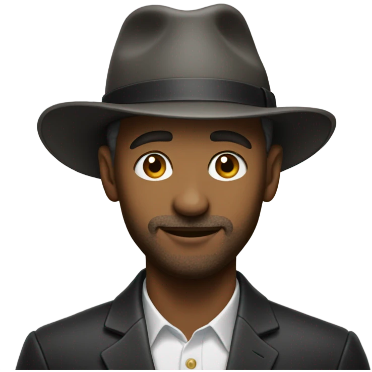 portrait of a stylish male with a very small hat emoji