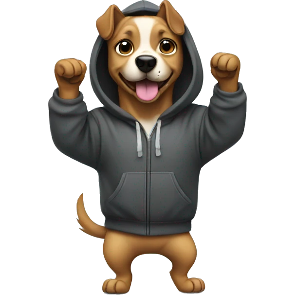 Dog wearing a hoodie dancing emoji