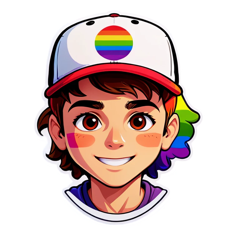 Boy wearing baseball hat in rainbow pride  emoji