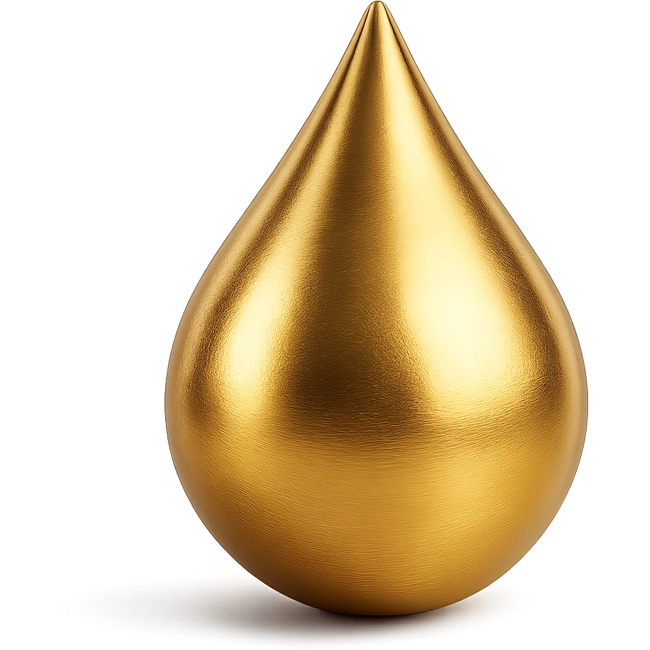 a single gold drop, shiny and metallic, gold emoji style, with a soft glow emoji