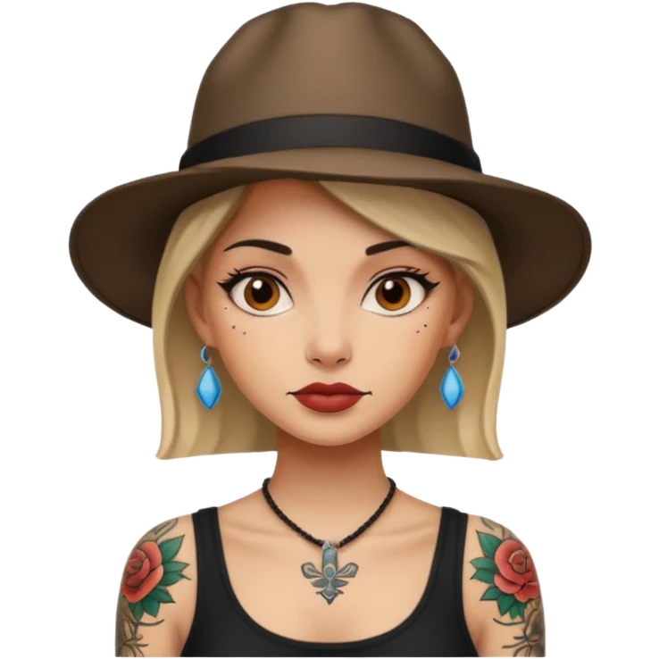 tattooed woman with a hat emoji