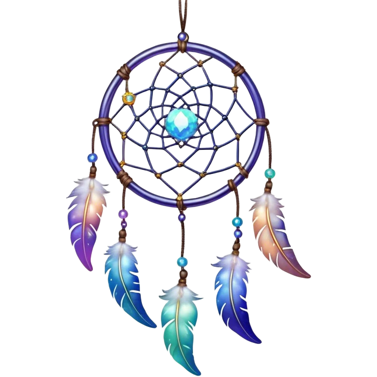 Iridescent shiny transparent crescent nebula Dreamcatcher-suncatcher hanging from a thread emoji