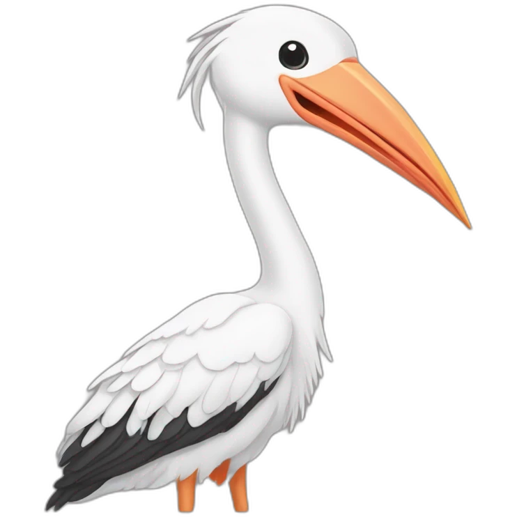  A big white stork carrying a bundle of cloth in its beak that has a cute white skinned baby face peeking out from it with black head emoji