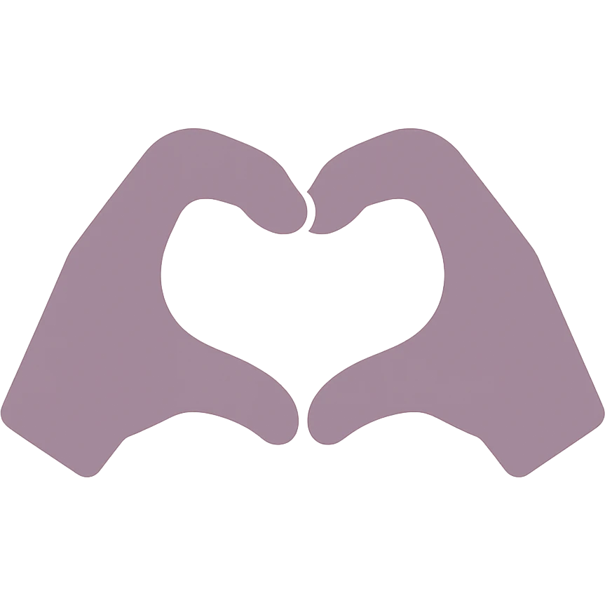 dull purple heart hands icon, hands with rounded fingers making a heart, dusty purple color, clean and modern emoji