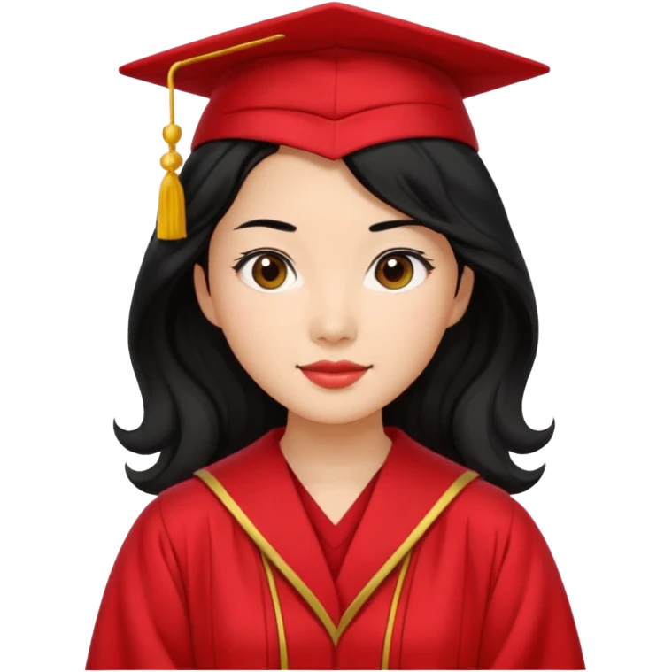 Graduate asian black hair with wavy hair long  with red emoji