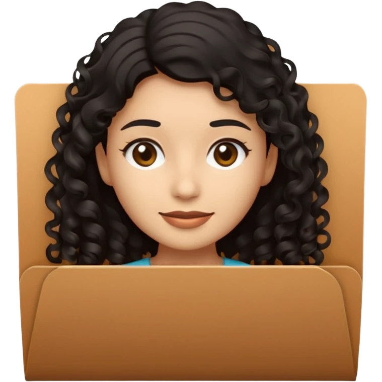 A **simple emoji-style icon** of a **black transparent plastic folder**, sleek and minimal, with **rounded corners**, subtle translucency, soft shading, and a **small logo of a canela-skinned latina with curly black hair** on the front.
 emoji