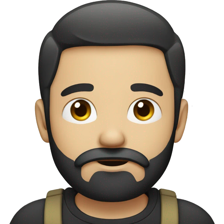 A guy with his finger in his mouth making the silence sign, black short hair, beard, black eyes, white skin emoji