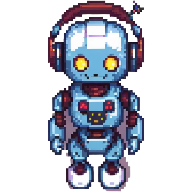 robot with headphones, pixel art style emoji
