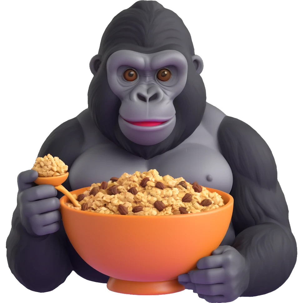 granola gorilla holding a bowl of granola emoji