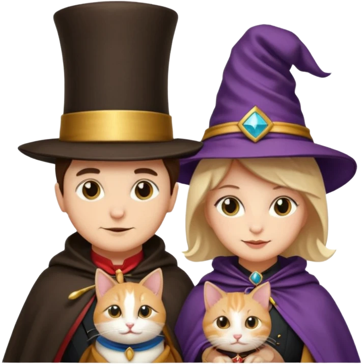 magician couple and their pet cat emoji