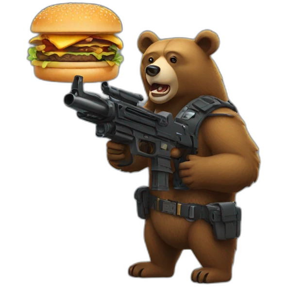 bear with minigun and burger emoji