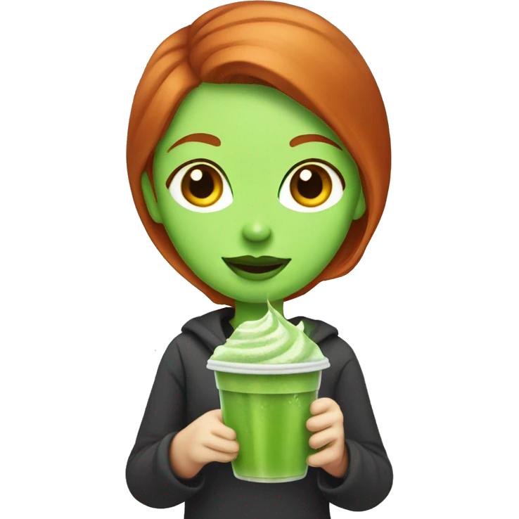 Redhead girl holding iced matcha emoji