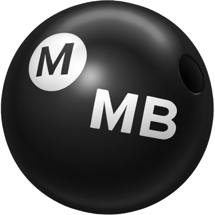Black pull Ball with MB written on it emoji