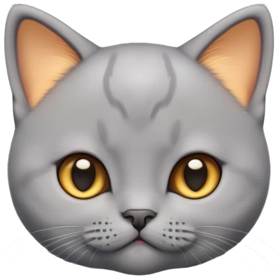cinematic-cute-realisticbritish shorthair-kitten cat-portrait-emoji,-head-tilted-playfully-and-inquisitively,-sleek-solid-grey-fur,-simplified-yet-adorable-features,-highly-detailed,-glowing-with-a-warm,-friendly-glow emoji