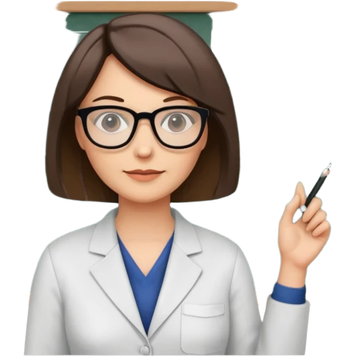 40 year old female with a bob, work as a professor, in the middle of a workshop, in front of a white board with figures and diagrams emoji