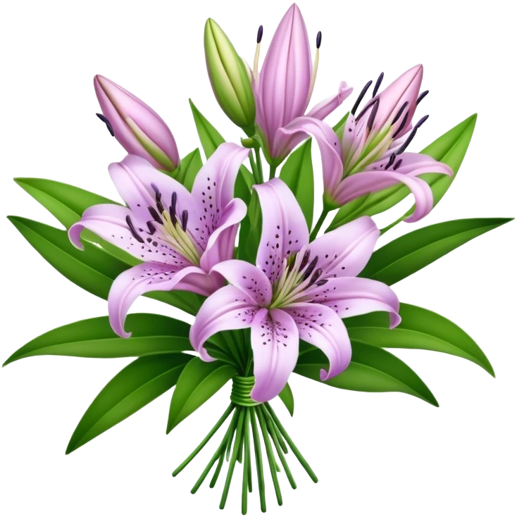bouquet Lavender Oriental Lily, luxuriant, leaf, bud emoji