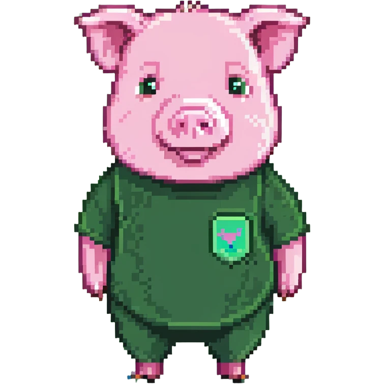 pig with a beard wearing a green T-shirt emoji