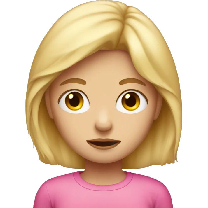 Sad blonde girl wearing pink emoji