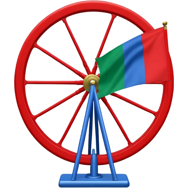 Emoji drapeau gitan bleu en haut vert en bas avec une roue rouge au millieu  roue en plein millieu du drapeau emoji