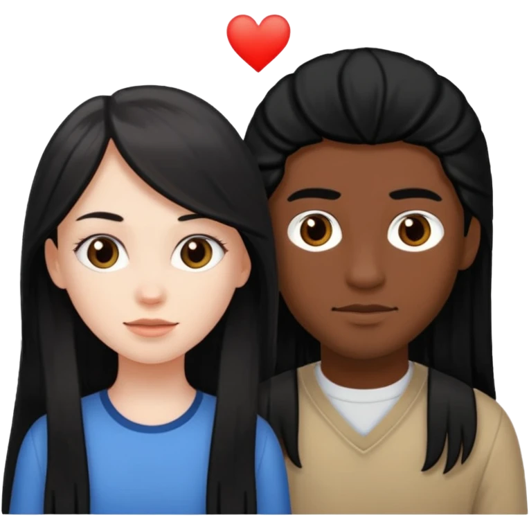 White girl with long black hair, brown boy with black hair emoji