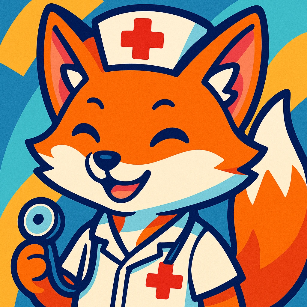 kitsune fox as a medic wearing a nurse hat, vibrant anime style emoji