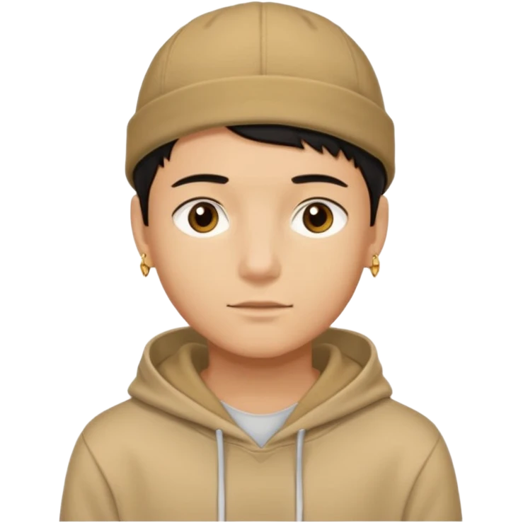 {
  "type": "human",
  "look": "male, tan hoodie, brown cap, gold jewelry, calm face, front view",
  "description": "a young man wearing a hoodie and cap, looking relaxed and confident"
} emoji