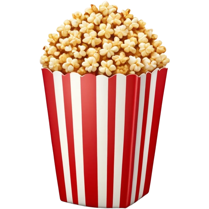 caramel popcorn in a large red and white vertically striped package, thick bold stripes, golden brown caramel popcorn, minimalist design, no text or additional elements on package, only thick red and white stripes pattern, glossy iOS emoji style emoji