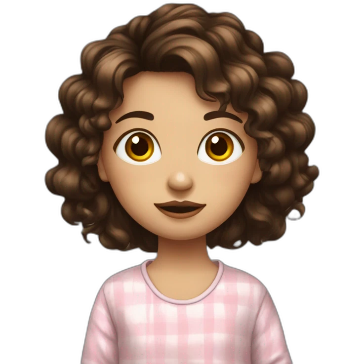 fille en pyjama, peau noir yeux noisette cheveux noir emoji