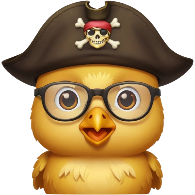 chick animal with glasses, pirate, yellow emoji