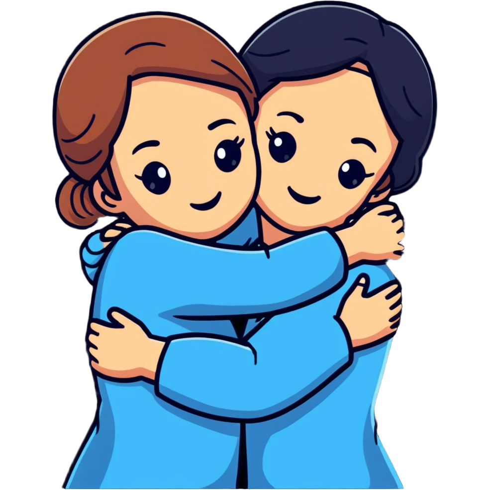 two sisters hugging each other emoji
