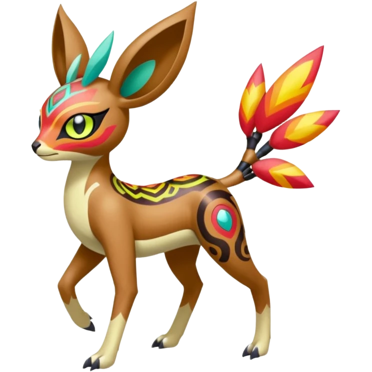 Tribal Colorful Exotic Fionbri-Falvie-Vernid-Meloetta-Pokémon-Fakémon-Digimon-Spectrobe-hybrid-fusion, full body emoji