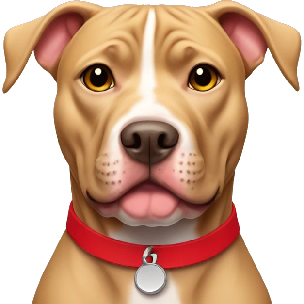 tan pitbull with red collar and one ear sticking up emoji