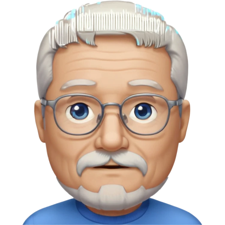 Create me an emoji of an old man. Gray really short size hair. Gray follow-up full beard. Squarer Glasses. Blue eyes. Little smile emoji
