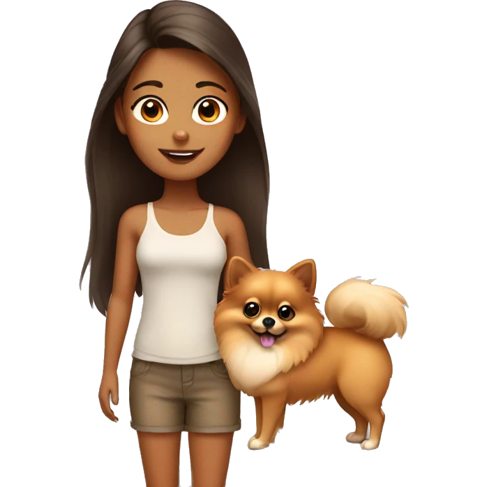 Young tanned girl with Pomeranian emoji