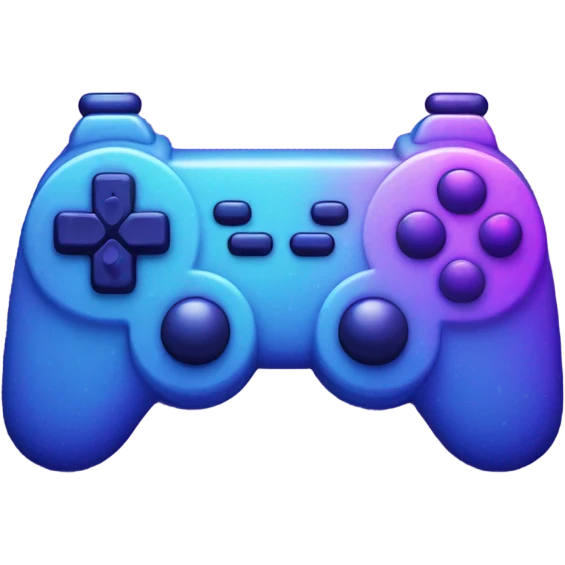 A pixel art gaming controller glowing in neon blue and purple, cyberpunk aesthetic. emoji