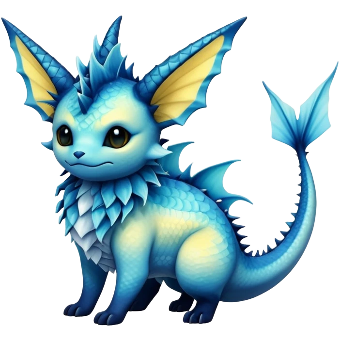  Cool Edgy blue-yellow-black-gradient ethereal badass Vaporeon-Vernid-Trico-animal-creature full body  emoji