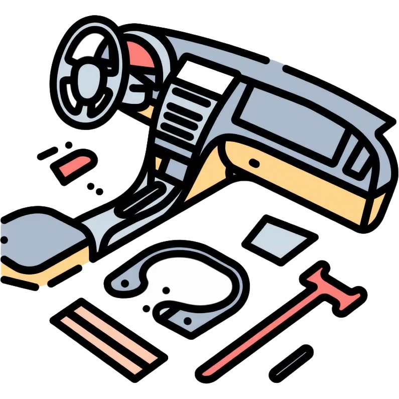 car interior disassembly, dashboard parts removal, tools and car panels emoji