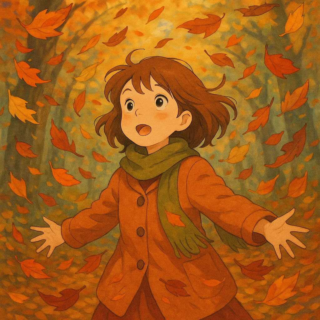 autumn fall scene with swirling colorful leaves emoji