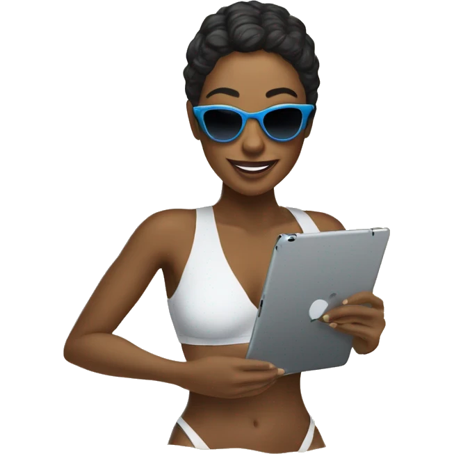 Woman on the beach on her iPad with sunglasses on  emoji