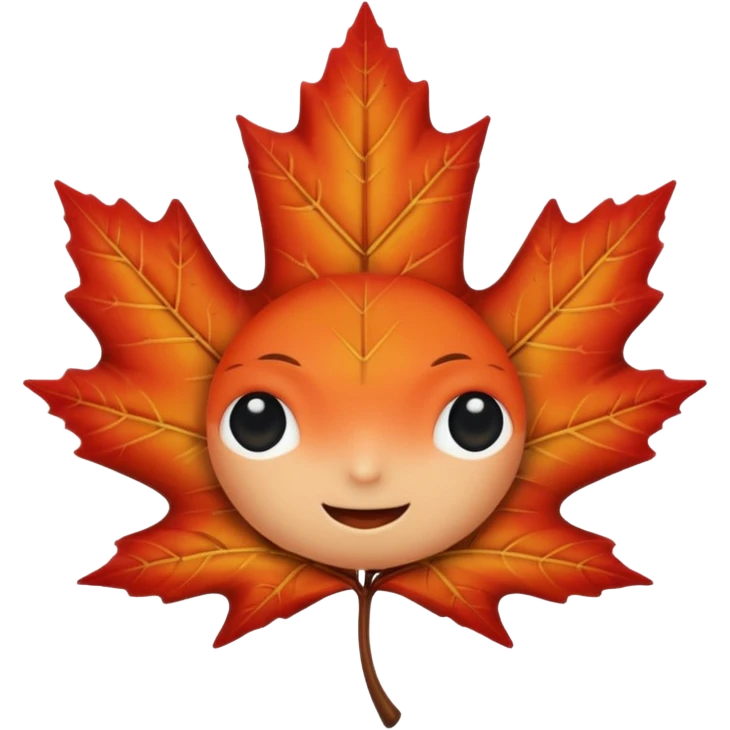 emoji, feuille d'érable couleur vermeille, deux yeux ronds noirs brillants emoji